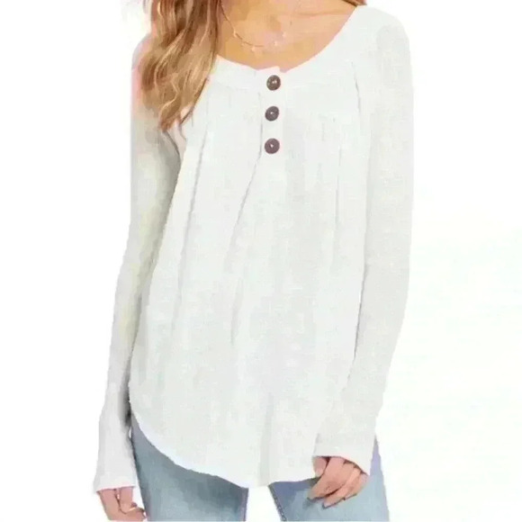 We the Free Must Have White Henley Long Sleeve Waffle Top Size Small Free People - Picture 1 of 8